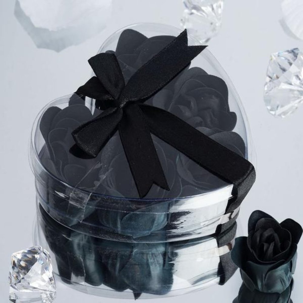 #96 Rose Petal Soap 6 in a Heart Gift Box Black